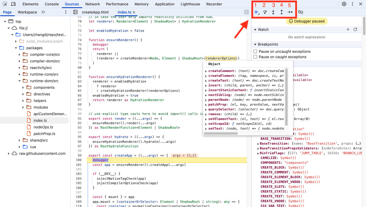 Chrome Sources调试按钮